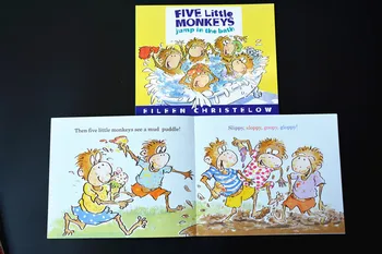 9 Knihy/súbor Piatich Malé Opice anglický Sfarbenie Príbeh, Obrázkové Knihy, Deti, Deti Raného Vzdelávania Kníh Detská angličtina