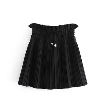 TRAF dámy 2020 módy s nastaviteľným šnúrkou skladaný mini sukne retro vysoký pás ženy sukne streetwear