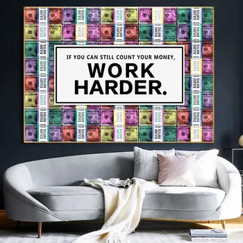 Farebné Peniaze Pracovať Ťažšie Inšpiratívne Umelecké Plátno na Maľovanie na Stenu Umenie Plagáty a Tlač Abstraktné Obrázky Domova