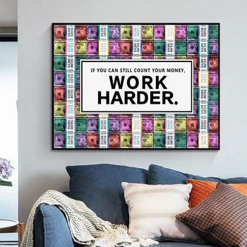Farebné Peniaze Pracovať Ťažšie Inšpiratívne Umelecké Plátno na Maľovanie na Stenu Umenie Plagáty a Tlač Abstraktné Obrázky Domova