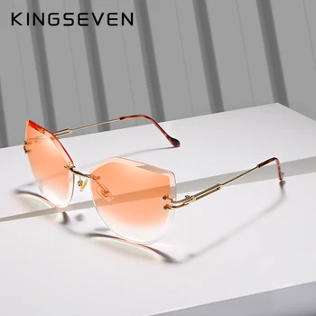 KINGSEVEN Luxusné bez obrúčok Cat Eye slnečné Okuliare Ženy Gradient Farebné Slnečné Okuliare Značky Vintage Dizajnér Odtiene Okuliare Oculos N807