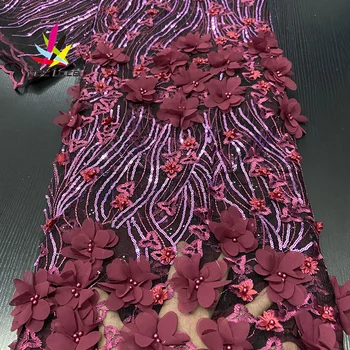 3d Kvet Čipky Vyšívané Textílie Korálky Nigérijský Najnovšie Dizajn, Štýl Zelenej Farby Afriky francúzsky Vysokou Kvalitou najpredávanejšie Korálkové