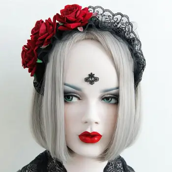 Gothic, vintage red rose čiernej čipky čelenky ženy sladké široký vlasy hoop lolita dievčatá vlasy, šperky, svadobné party pokrývku hlavy tiaras