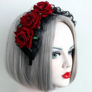 Gothic, vintage red rose čiernej čipky čelenky ženy sladké široký vlasy hoop lolita dievčatá vlasy, šperky, svadobné party pokrývku hlavy tiaras