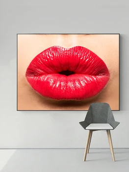 Červené Pery S Lipstic olejomaľba na Plátne Cuadros Plagáty a Vytlačí Škandinávskych Wall Art Obrázok pre Obývacia Izba Domova