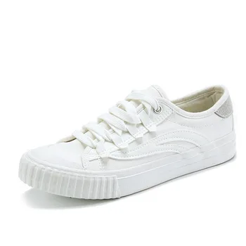 Letné biele topánky žena bytov 2021 nové módne pevné krajky-up plátno topánky ladie bežné platformové tenisky dámske topánky