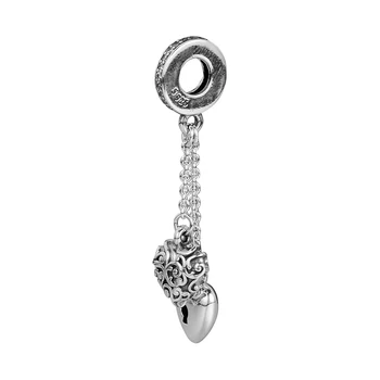 925 Sterling Silver Lock & Srdce Visieť Kúzlo Korálky pre Šperky, Takže sa Zmestí Pôvodné Kúzlo Náramok Argent perles