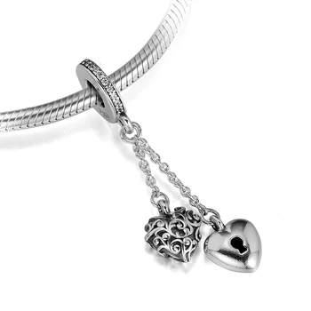 925 Sterling Silver Lock & Srdce Visieť Kúzlo Korálky pre Šperky, Takže sa Zmestí Pôvodné Kúzlo Náramok Argent perles