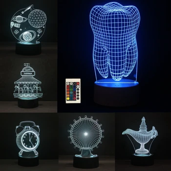 Zub Hrad Priestor Nočné Svetlo 3D LED 16 Farieb Changable Dotykový Spínač Novinka Lampa pre Domáce Dekorácie Zubné Kliniky umelecké Diela