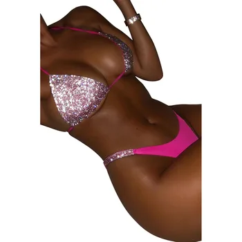 2020 Sexy Novú Flitrami Bikini Ružová Zelená Svieti Plavky Lesklé Plavky Ženy Ženské Plavky Plážové Oblečenie Plávanie Tankini