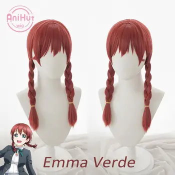【Anihut] vyzýva Emma Verde Cosplay Parochňu PERFEKTNÝ SEN PROJEKT Red Halloween Tepelne Odolných Syntetických Cosplay Vlasy Emma Verde LoveLive PDP