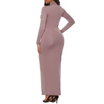 Bežné Ženy Farbou Dlhý Rukáv Korytnačka Krku Tvárny Bodycon Dlhé Šaty Elegantné Slim Bodycon Šaty 2019