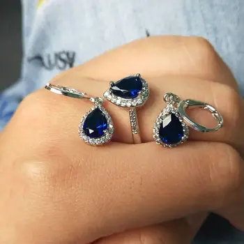 Kvapka vody Modrá Cubic Zirconia Snubné Prstene pre Ženy Klasické Módne, Elegantné Šperky Krúžok LPG20