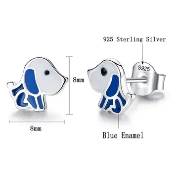 Veľkoobchodná cena 925 Sterling Silver Stud Náušnice Modré Smalt Cute Pet Dog Stud Náušnice Pre Deti, Dievčatá Módne Strieborné Šperky