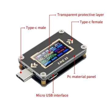 FNC88 Typ-C PD spúšť USB-C Voltmeter ammeter napätie 2 spôsob aktuálne meter multimeter PD nabíjačky, batérie, USB Tester