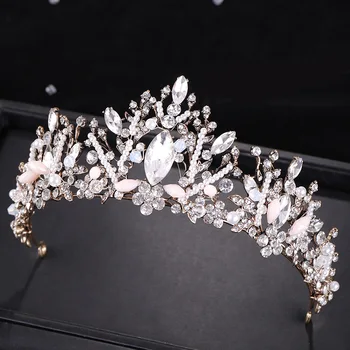 Barokový Ružová Drahokamu Pearl Svadobné Tiaras a Koruny, Ručne vyrábané Šperky Crystal Vintage Svadba Diadem Headpiece Príslušenstvo JL
