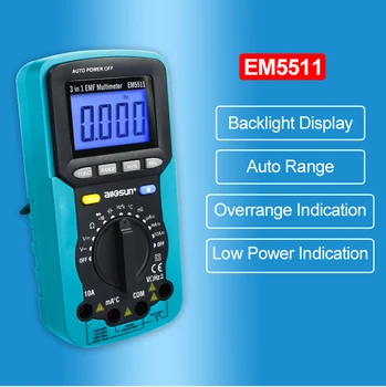 VŠETKY SLNKO EM420A EM5511 Auto 3in1 Rozsah Digitálny Multimeter Voltmeter Ammeter Ohmmeter DC AC EMF Multimeter Automobilový Tester