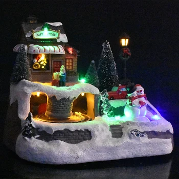 1Pcs Luminiscenčných Malý Dom Hudby LED Svetlo Riadené Osvetlenie Vianočné Živice Vianočné Scény Obce Chata Mesto Dekor Nové