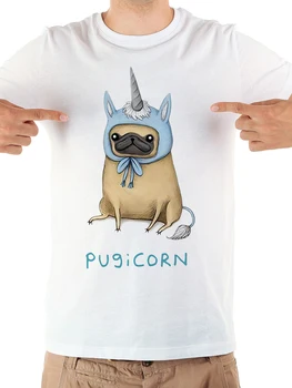 PUG cos jednorožec pugicorn vtipné tričko mužov 2019 lete nová biela bežné krátky rukáv homme cool tričko