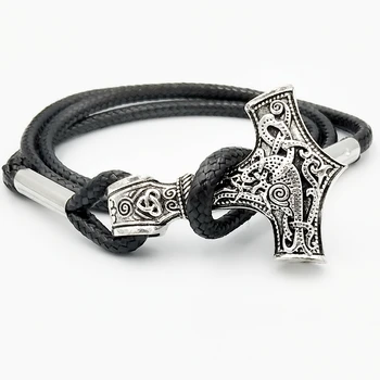 Severskí Mužov Viking Šperky Odin Mjolnir Thor ' s Hammer Náramok Laná Reťaze Nastaviteľné Kožené Viking Náramok Mens Etnických Najlepší Darček