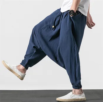 M-6XL 7XL Plus veľkosť pánske bavlnené nohavice bielizeň móda Jeseň 2020 dlho cross-nohavice Letné hip hop Dance nohavice čierne gary biela