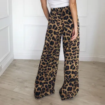Letné Ženy Leopardím Vzorom Hadej Kože Vytlačené Širokú Nohu, Nohavice Elastické Vysoký Pás Bežné Streetwear Módy Nohavice