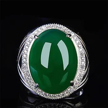 Oválne green jade kameňov, prstene pre mužov zirkón diamanty biele zlato strieborná farba šperky mužský vintage royal band Arábia darček