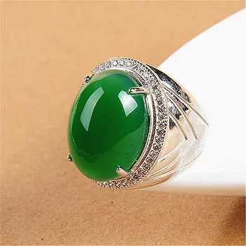 Oválne green jade kameňov, prstene pre mužov zirkón diamanty biele zlato strieborná farba šperky mužský vintage royal band Arábia darček