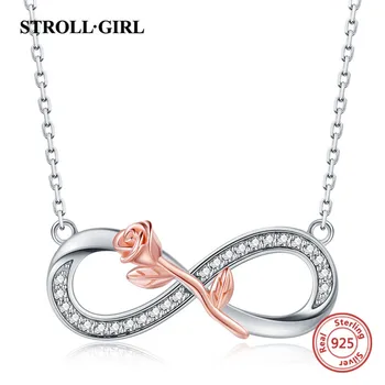 Strollgirl 925 Sterling Silver Chain Nekonečnej Lásky s Rose Náhrdelník Prívesok pre priateľka Výročie 2019 Šperky, Darčeky
