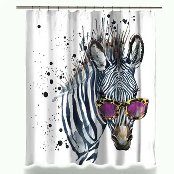 Vtipné Zebra s Rose Okuliare Módne Nepremokavé tkaniny Tkaniny Domova Sprchový Záves Kúpeľňa Záclony s 12 Háčiky