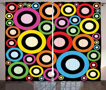 Groovy Záclony Módne a Funky Retro Krúžok v Tvare Moderného Umenia Geometrické Oživenie Diela Obývacej Izby, Spálne, Okno Závesy