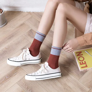Nové zimné žien široký pruh farby zodpovedajúce vysoko kvalitné super tenký cashmere bežné ponožky Lacné módne bavlnené ponožky