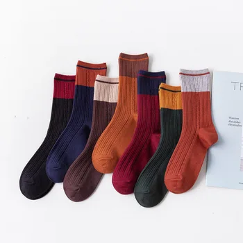 Nové zimné žien široký pruh farby zodpovedajúce vysoko kvalitné super tenký cashmere bežné ponožky Lacné módne bavlnené ponožky