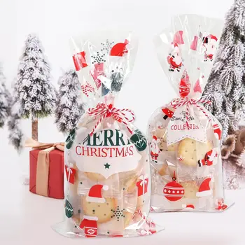 50Pcs Vianočné samolepiace Cookie Balenie Plastové Tašky Vianoce Celofánu Strany Tašky Liečbu Candy Bag Festival Strany Prospech Darček