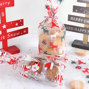50Pcs Vianočné samolepiace Cookie Balenie Plastové Tašky Vianoce Celofánu Strany Tašky Liečbu Candy Bag Festival Strany Prospech Darček