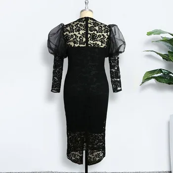 Malé Čierne Elegantné Šaty Vyšívané Čipky Strana Večer Ženy Plus Veľkosť 3xl 5xl Retro Lístkového Dlhý Rukáv Žena Jeseň Vestidos