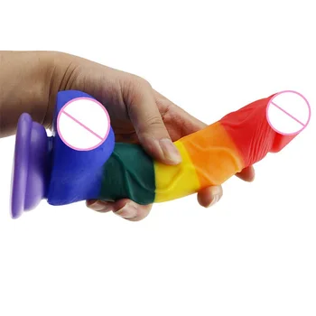 Rainbow Realistické Dildo Veľký Péro Lesbain Sexuálne Hračky pre Ženy Mäkký Penis G-spot Klitorálny Žena Masturbator Dospelých Sex Toy Shop
