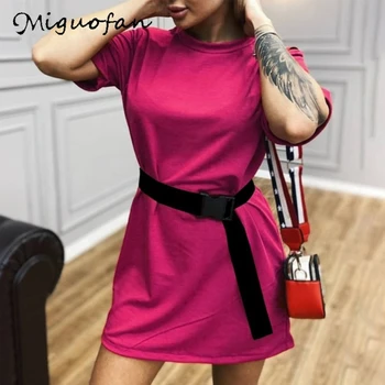 Miguofan maxi šaty žien lete pevné o-krku voľné bežné kancelárske dámske mini šaty sukienki damskie vestido mujer verano 2020