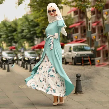 Krásne Moslimské Oblečenie žien Kvetinový Dlho Koktail Dlhé Šaty Večerné Strany Islamských Abaya Šaty s Dlhým Rukávom Šaty zadarmo shiping