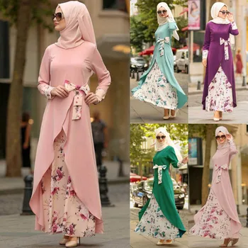 Krásne Moslimské Oblečenie žien Kvetinový Dlho Koktail Dlhé Šaty Večerné Strany Islamských Abaya Šaty s Dlhým Rukávom Šaty zadarmo shiping