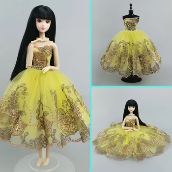 Žltá Kvetinový Baletné Šaty Pre Bábiku Barbie Oblečenie 1/6 Bábiky, Príslušenstvo Drahokamu Oblečenie, 3-vrstvová Sukňa Loptu Party Šaty Hračky