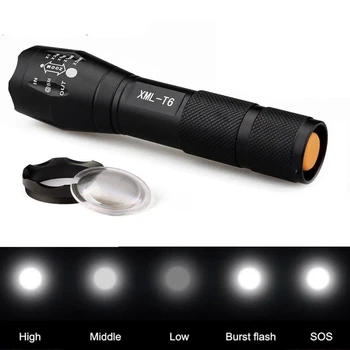 E17 Super Svetlé 5 režimov Zoomovateľnom XML-T6 LED Baterka Prenosné Lanterna Nepremokavé Vonkajšie Pochodeň Svetla 3x AAA alebo 18650 Turistika