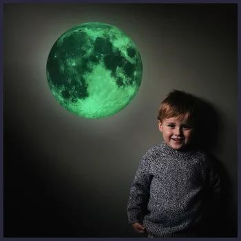 30 cm Svetelný Mesiac Zemi Cartoon DIY 3D Samolepky na Stenu pre Deti Izba Spálňa Svietiť V Tme Stenu, Nálepky Domova Obývacia Izba