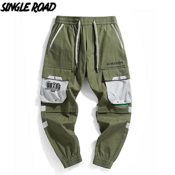 SingleRoad Mens Cargo Nohavice Muži Móda 2021 Zelená Neforemné Bočné Vrecká Joggers Hip Hop Japonský Streetwear Nohavice Nohavice Pre Mužov