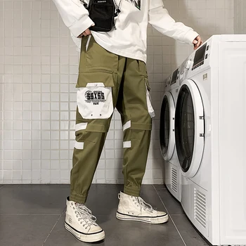 SingleRoad Mens Cargo Nohavice Muži Móda 2021 Zelená Neforemné Bočné Vrecká Joggers Hip Hop Japonský Streetwear Nohavice Nohavice Pre Mužov