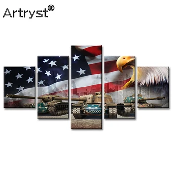 Artryst Moderné HD Americkej Vlajky Plešatý Eagle Nádrž Tlačené na Plátne 5 Kusov Plátno na Maľovanie na Stenu Umenie Obrázok pre Obývacia Izba