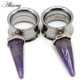 Alisouy 2ks Chirurgickej Ocele Opal Purple Stone Ucha, Plug Tunel Expander Ucho Meradlá Kužeľ Vnútorne Niť Piercing Body Šperky