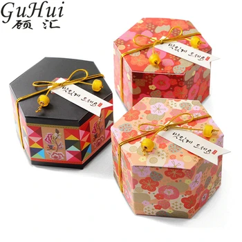 50pcs Sakura Cherry Hexagon Candy Box Čokoláda Kvety Kvety Darček Tortu Valentína Vianočné Dekorácie Balík Nový Rok