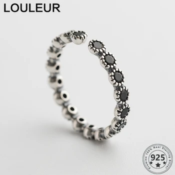 LouLeur 2020 Trend 925 Sterling Silver Ring Denne Reťazca Krúžky Čierne Zirkón Pre Ženy Šperky Nastaviteľný Krúžok Striebro 925 Šperky