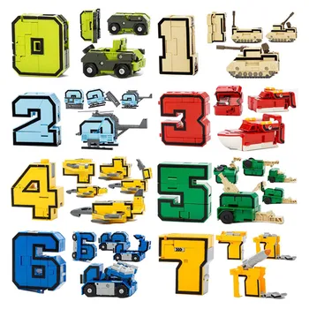15Pcs Transformácie Číslo Robot Juguetes Mesto DIY Tvorivé Tehly Deformácie stavebným Raného Vzdelávania Hračky pre Deti,